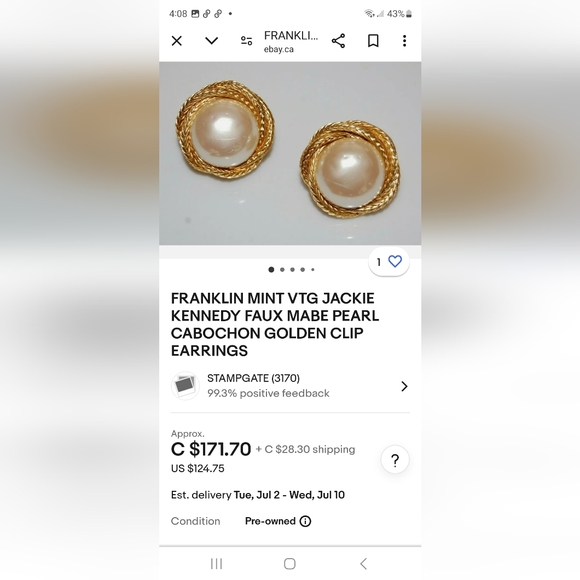 Franklin Mint Jackie Kennedys   faux pearl earrings - Picture 5 of 9